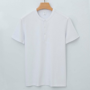 Men's Slim Fit T-<b>Shirt</b> with <b>Half</b>-<b>Button</b> Placket Unique Semi-Open Front Style Comfortable Cotton Blend for Layering - Product Image 2