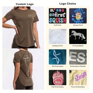 T-shirts en gros formels et écologiques à col rond, personnalisés, de haute qualité, à ourlet incurvé, pour l'été, avec impression sérigraphiée, unis - Product Image 3