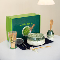 Ensemble de démarrage pour matcha avec logo personnalisé, 4 à 8 pièces, bol chawan en céramique écologique vert moucheté, fouet en bambou, prix de gros