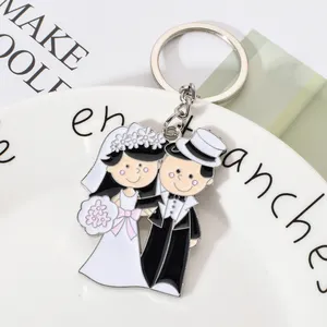 Romantic And Cute Lover's Zinc Alloy Couple Key Chain Bride Groom Metal Keychain Wedding Gift Keyring