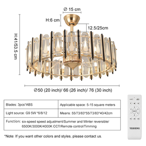 Sang trọng fan hâm mộ đèn với điều khiển từ xa sang trọng pha lê mặt dây chuyền fan với ánh sáng và điều khiển từ xa pha lê quạt trần ánh sáng - Product Image 2