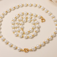 Nouveautés Collier Perlé Tendance en Acier Inoxydable Plaqué Or 18K PVD avec Perles de Coquillage Baroques Naturelles et Géométriques pour Femme