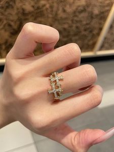 Bague Croix Ouverte Ajustable en Or Massif 18K, Sertie de Diamants, Style Gothique, Bague Tendance pour Femme, Bijou Fin, Pliable et Reprêtable - Product Image 3