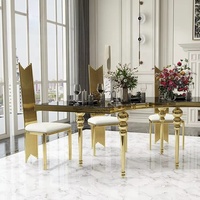 Vente en gros de chaises luxueuses populaires en or rose pour hôtels, décorations en acier inoxydable pour banquets, banquets, mariages, trônes pour événements