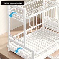 Étagère de cuisine blanche multifonctionnelle sur pied, non pliable, à double niveau, en métal, pour le séchage et le rangement des tasses, bols et assiettes