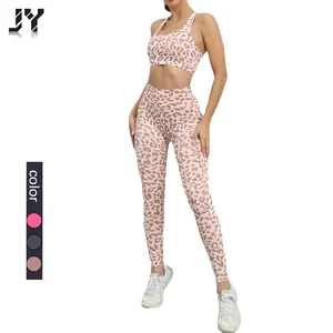 Conjunto de Yoga con estampado de leopardo Joyyoung Sujetador deportivo con espalda de corredor y conjunto ajustado conjuntos de gimnasio con estampado animal tie Dye fábrica de ropa activa