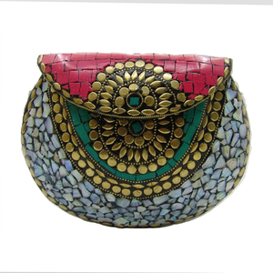 Pochette bohème en métal mosaïque pour femme, sac à rabat, motif pierre, pour soirée, mariage, cadeau, fabriqué à la main avec une qualité supérieure - Product Image 1
