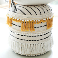 Pouf décoratif bohème avec pompons et franges, ottoman polyvalent pour repose-pieds de canapé, repose-pieds pour canapé et table d'appoint temporaire