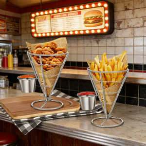 Panier à frites conique en acier inoxydable de haute qualité, très vendu, avec coupelle à <span class=keywords><strong>sauce</strong></span>, pour restaurants occidentaux - Product Image 2