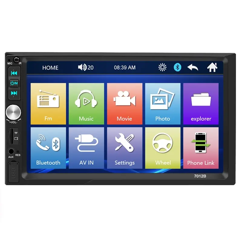 Pemutar Multimedia mobil 2din 7 inci, pemutar Multimedia mobil layar sentuh Bluetooth MP5 USB TF FM Audio otomatis 7012B