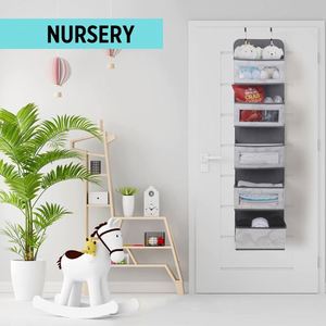 Gray 5 Pockets Compact Storage Pocket Over Door Organizer Chart Hanging Wall File Organizer With 2 Door Hangers - Product Image 6