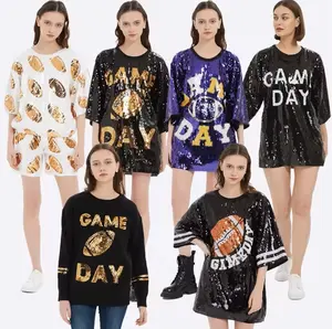 2024 Stock Game Day shirt custom tops sequin shirt apparel sequin graphic football jersey shirts sets for woman