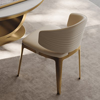 Chaise de salle à manger mobile en cuir véritable, design moderne et minimaliste à motif ondulé, tons crème italo-français, style luxe léger