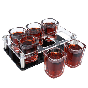 Porte-plateau de service en plastique acrylique moderne personnalisé avec 6 verres à liqueur carrés de 2 oz pour <span class=keywords><strong>Jager</strong></span> Bomb - Product Image 1