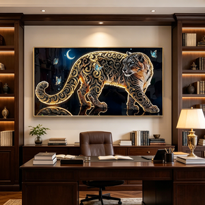 Factory Sales Arabian Style Golden Scrollwork Leopard Wall Art LED Wall Decor Islamic Home Hotel Crystal Porcelain Painting - Product Image 3