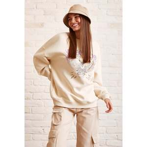 Sudadera de Cuello Redondo Color Crema para Mujer, Informal, Tejida, Transpirable, 320g, Sin Forro - Product Image 4