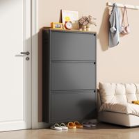IYANEN Moderno Mueble Zapatero Abatible para Sala de Estar, Estructura de Acero Completa con Parte Superior con Diseño de Madera, Estante de Almacenamiento de Zapatos Estrecho que Ahorra Espacio