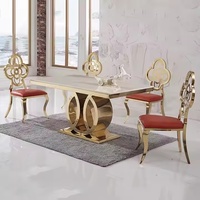 Ensembles de meubles de luxe en métal doré Chaises de table à manger en marbre pour restaurant Maison Salon Cuisine Bar en bois et acier