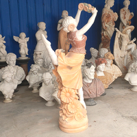 Figurine en pierre décorative artisanale pour fille, Sculpture féminine en marbre blanc, avec robe colorée, Statue féminin avec Base florale