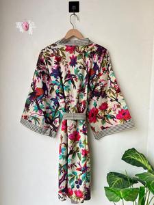 Bird Print Kimono Block Print Cotton Kimono Women's Cotton Robe <b>Bridesmaid</b> Robe Nightwear Gown Gift For Her Soft Handmade Kimono - Product Image 6