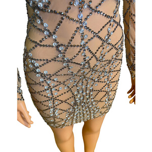 Robes de soirée à col haut avec cristaux scintillants, robes de soirée avec épaulettes, mini robes sexy pour femmes, boîte de nuit - Product Image 4