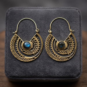 Proveedor Mayorista de Joyería de Latón, Pendientes de Aro con Piedras, Pendientes de Labradorita, Pendientes de Aro con Piedras de Latón de Moda para Mujer - Product Image 3