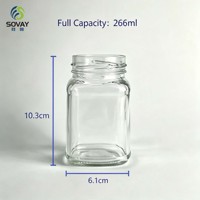 Pot en verre carré de 200 ml avec col fileté, récipient en verre transparent vide pour confiture maison, pesto et aliments fermentés