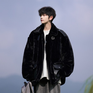 Chaqueta Bomber de Lana de Cordero con Cremallera para <span class=keywords><strong>Hombre</strong></span>, Estilo Urbano, Otoño-Invierno, <span class=keywords><strong>Terciopelo</strong></span> Grueso, Retro Americano, Resistente al Frío, Talla XS - Product Image 6