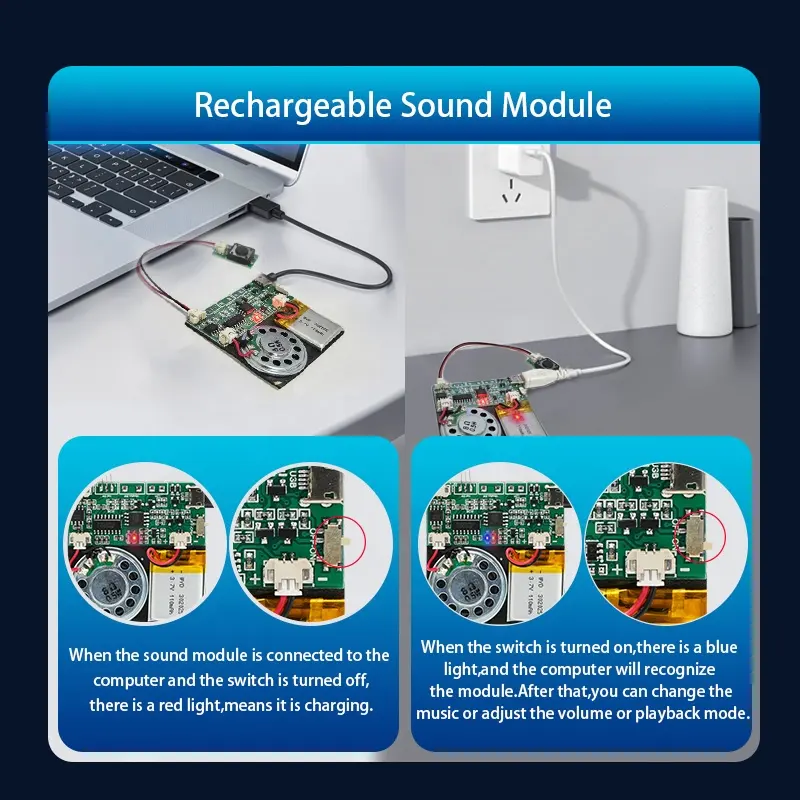 Pulsante registrabile per schede fai da te JR1650 di moduli audio MP3 scaricabili in fabbrica con montaggio personalizzato