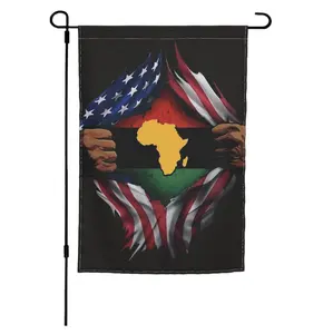 American Flag Garden Flag Decorations for Home Outdoor, Black Power Pan African Yard Flags Decor 12x18 Inch