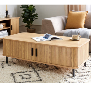 <span class=keywords><strong>Table</strong></span> basse Ajunion pour salon moderne, plateau en bois MDF, pieds en métal, <span class=keywords><strong>table</strong></span> basse avec 2 portes coulissantes de rangement - Product Image 1