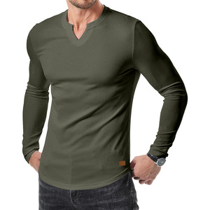 <span class=keywords><strong>T</strong></span>-<span class=keywords><strong>shirt</strong></span> à <span class=keywords><strong>col</strong></span> en <span class=keywords><strong>V</strong></span> pour <span class=keywords><strong>homme</strong></span>, style ou logo personnalisé, fabrication ODM, automne et hiver, couleur unie, mode décontractée, chemise à manches longues pour <span class=keywords><strong>homme</strong></span> - Product Image 2