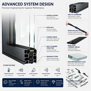 Fenêtre en <span class=keywords><strong>aluminium</strong></span> à rupture de pont thermique de style européen, à ouverture double battante et oscillo-battante, pour bâtiments écoénergétiques - Product Image 2