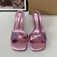 Escarpins Femme «QuiteS» Violet à Bout Carré, Sandales d'Été de Soirée, Talons Moyens à Fleur Diamant, Chaussures de Bureau Ouvertes, Vente Chaude