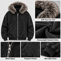 Sweat à capuche zippé surdimensionné personnalisé délavé à l'acide, unisexe, style streetwear vintage, en fausse fourrure épaisse, fournisseur en gros pour marques