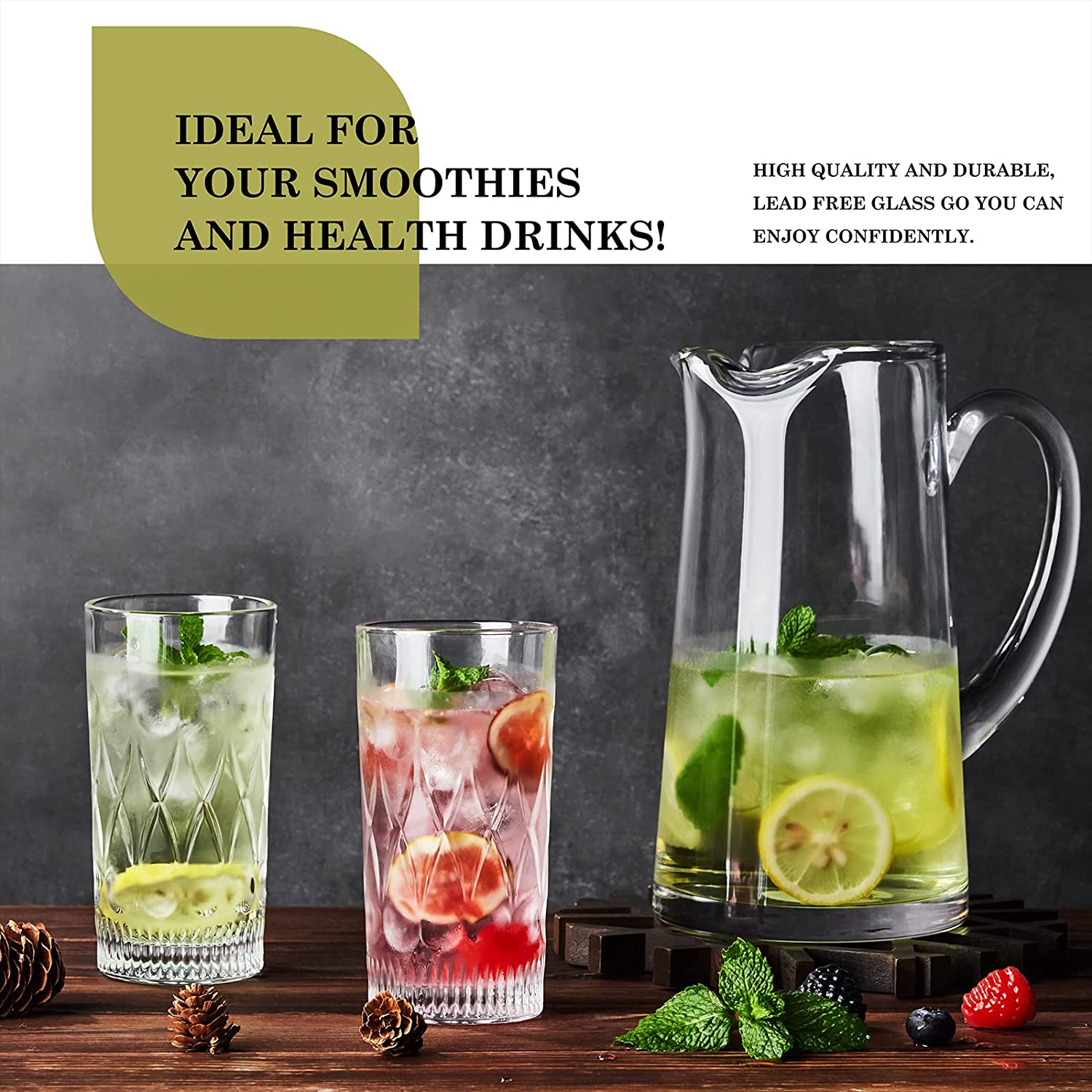 Drinking Glasses Water Glass Crystal Highball Clear Tall Heavy Base Glassware 11.8OZ