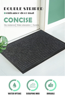 Tapis d'entrée à double nervure rayée en PVC, tapis de sol en polyester, tapis de porte