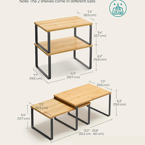 <b>Kitchen</b> <b>Storage</b> <b>Rack</b> 2 Tier Bamboo Wood Color Multifunctional Standing Organizer For Kitchenware Food Books Sundries - Product Image 3