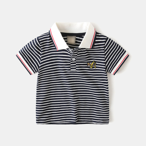 Camisetas Polo para Niños al por Mayor de Fábrica, Camisetas de Manga Corta con Cuello Redondo y Rayas para Bebés, Ropa de Verano Transpirable de Algodón para Niños - Product Image 5