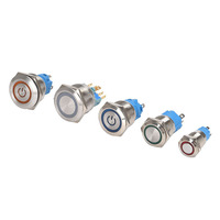 Interrupteurs à bouton-poussoir momentanés éclairés en acier inoxydable étanches 12mm 16mm 19mm 22mm Commande électronique 250V Max.