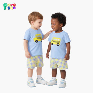 Puresun Groothandel Op Maat Gemaakt Cartoon Applicatie Korte Mouwen Kinderkleding Set Kinderkleding Katoen Jongenskleding Sets - Product Image 1