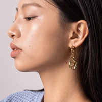 Boucles d'oreilles pendantes ovales à chaîne audacieuse KITI, bijoux inaltérables en acier inoxydable plaqué or 18 carats, boucles d'oreilles tendance