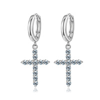 Collier, bague et boucles d'oreilles en argent sterling 925 avec pendentif croix de Jésus en moissanite couleur D – Le cadeau idéal pour femme – Bijoux fins de fiançailles