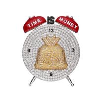 Hip Hop Full Iced Out Cubic Zircon Diamante Chapado en oro 925 Plata Rojo Despertador Dinero Colgantes para hombres