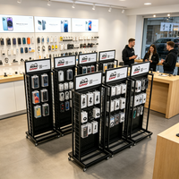 Rak Display Aksesoris Ponsel Mingtang, Stand Casing Ponsel Berputar dengan Pengait dan Roda