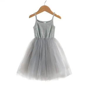 Vestido de tul de punto acanalado con tirantes finos para niñas pequeñas, falda de malla esponjosa con cintura elástica, informal de verano para cumpleaños de princesa - Product Image 2
