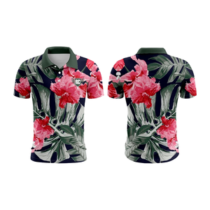 Polo de golf à fleurs personnalisé du fabricant OEM pour hommes respirant décontracté grande taille avec logo sublimé - Product Image 1