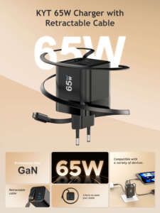 Cáp sạc đa cổng USB-C thông minh, có thể thu gọn, tích hợp công nghệ GaN 65W, tương thích với ổ cắm EU/US, dành cho laptop và điện thoại. - Product Image 2