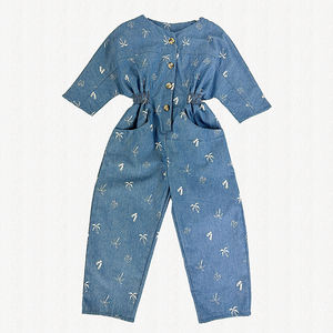 Adorable enfant en bas âge nouveau-né bébé manches courtes Denim-comme <span class=keywords><strong>combinaison</strong></span> fille personnalisé pur coton cocotier Onesie en gros - Product Image 1