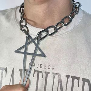 펑크 오웬스 펜타클 목걸이 힙합 티타늄 스틸 펜타그램 빅 초커 목걸이 남녀 공용 선물 - Product Image 2